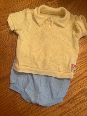 Disney Yellow Polo Top & Light Blue Knit Bloomers Matching Set